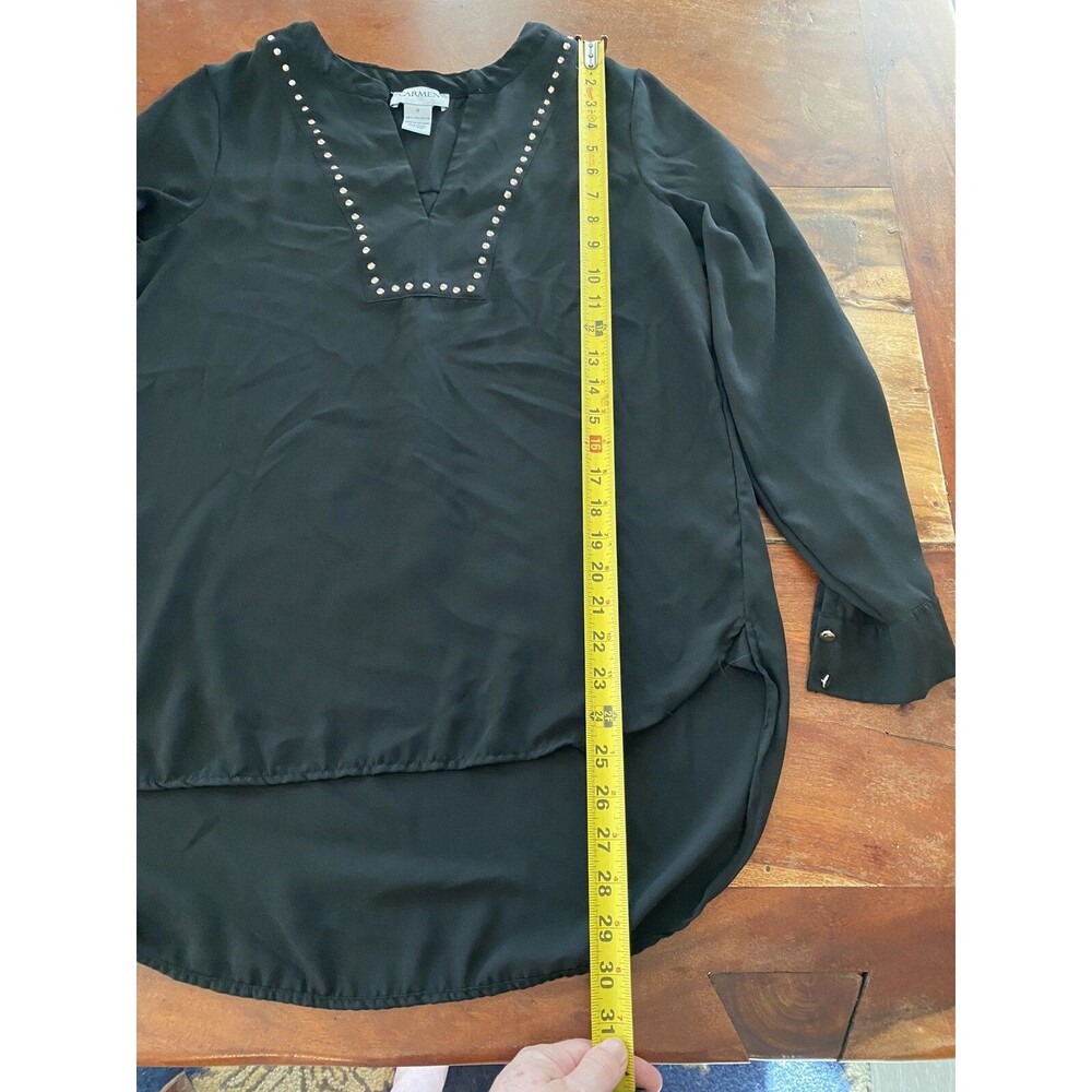 Carmen Marc Valvo Black studded Women's Long Sleeve tunic SHIRT top size s - Picture 6 of 10
